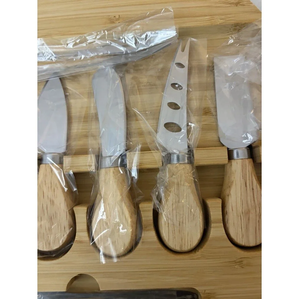 Correct Health Bamboo Charcuterie Cheese Board Set 6 Knives Round 12”